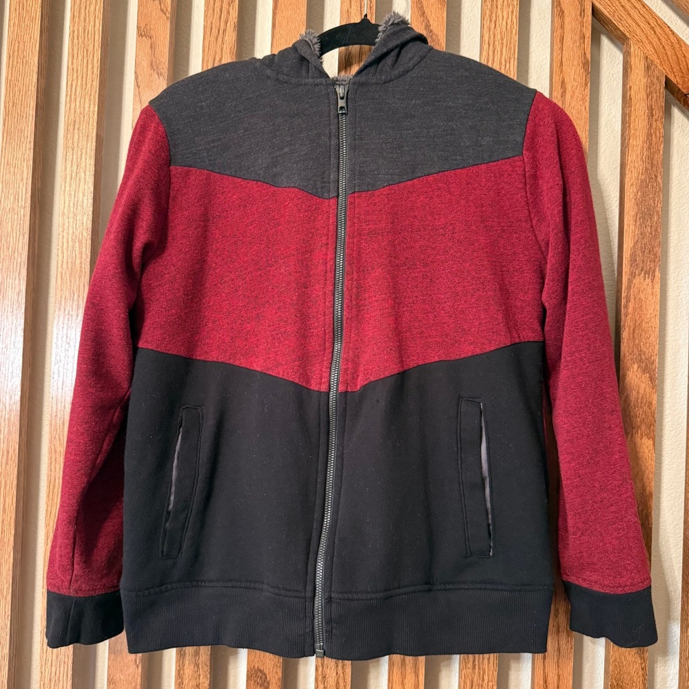 Colorblock Cozy Urban Pipeline Boys L 14/16 Sherpa Lined Zip Hoodie Red Black